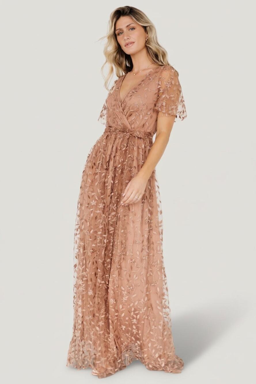 Baltic Born Marseille Embossed Maxi Dress XS Nude Rose Wedding Guest